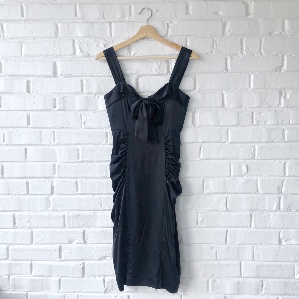 BETSEY JOHNSON Silk Ruched Dress with Tie Bow